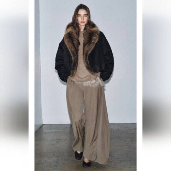 ZARA FAUX FUR COLLAR BOMBER JACKET ZW COLLECTION - Picture 4 of 8